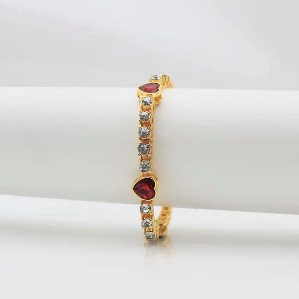 Gold and Red Heart Bracelet